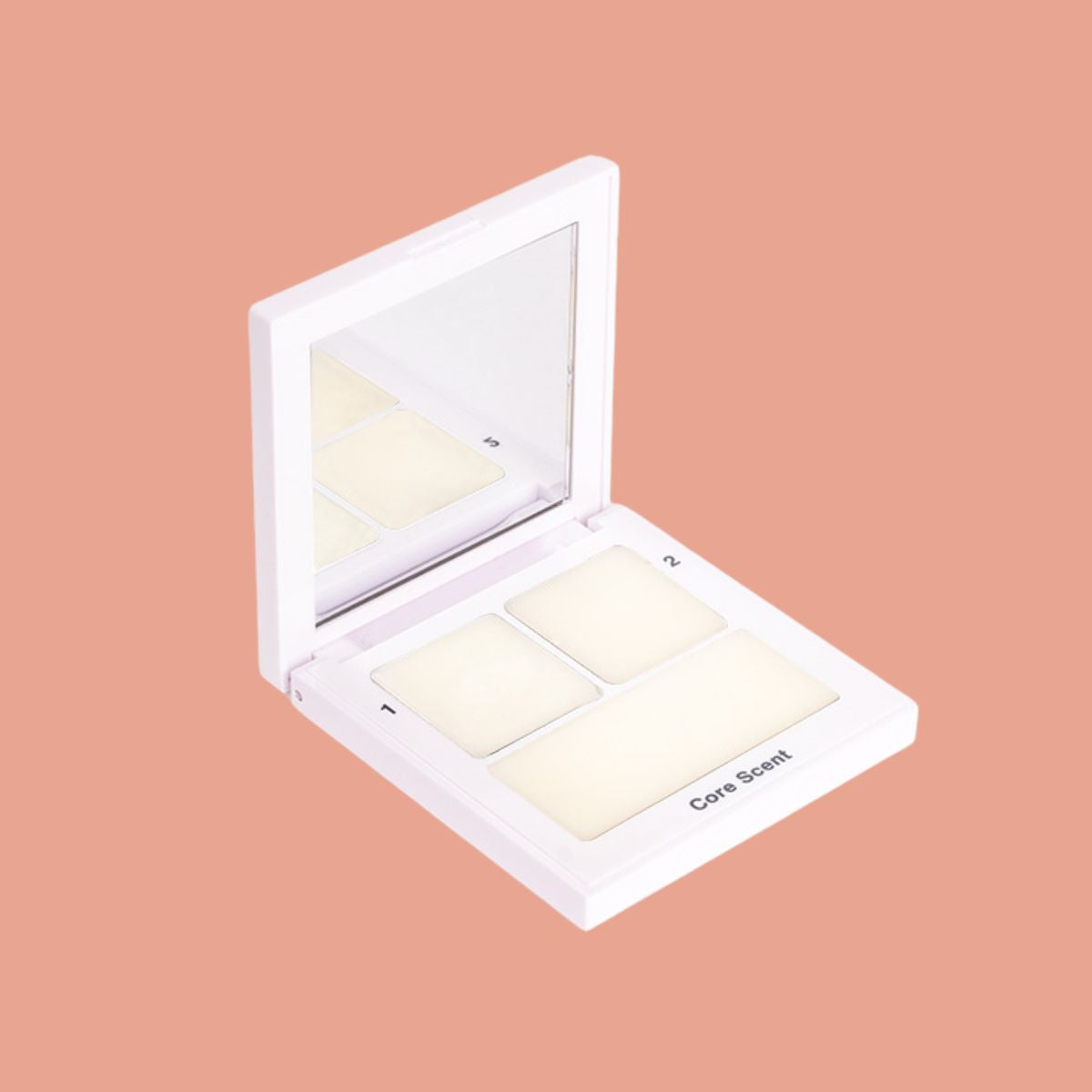 A minimalist desk with a lamp, plant, laptop, notebooks, and coffee beans.