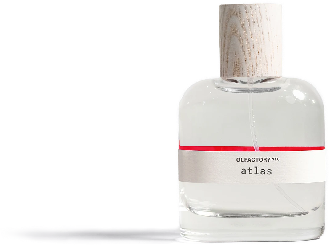 Atlas fragrance composition: blackberry, thyme, bourbon vanilla, smoked amber, pink pepper, and bergamot