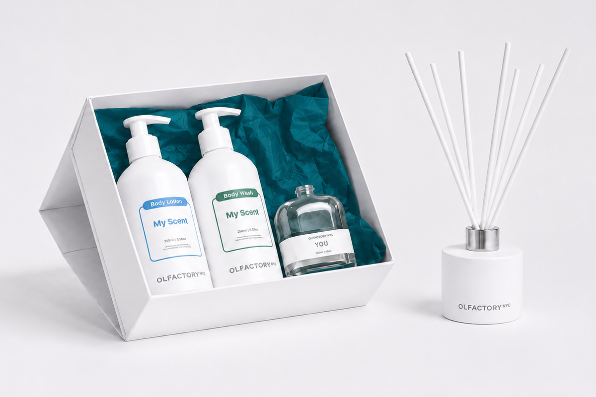 The Gift Set with body lotion, body wash, diffuser, and Gift Bottle