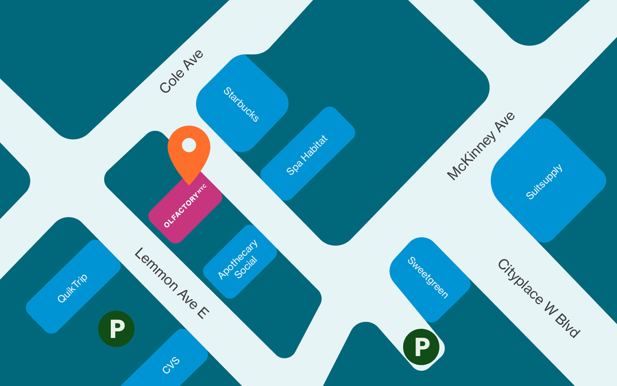 Map showing Olfactory NYC at 3699 McKinney Avenue Suite 103A, Dallas, TX