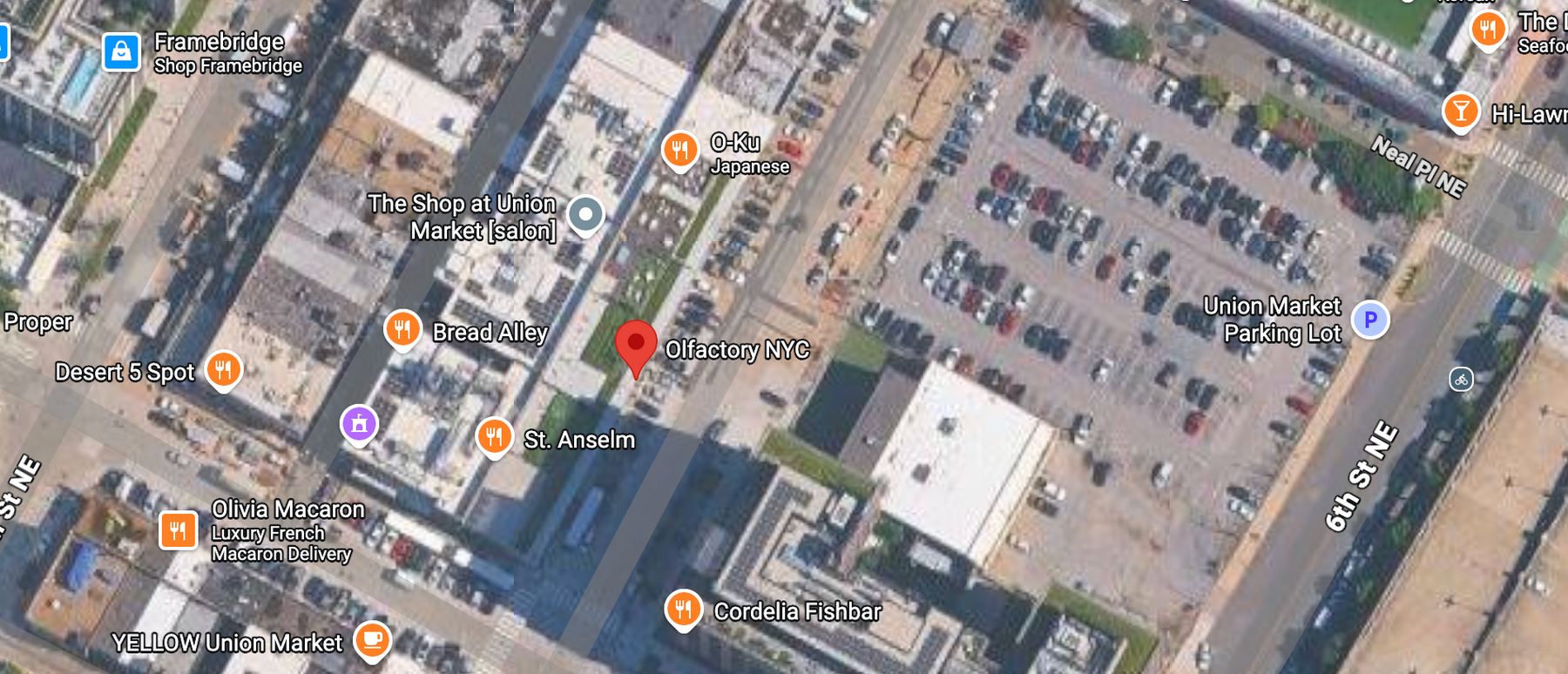 Map showing Olfactory NYC at 1262 5th Street NE, Washington, DC